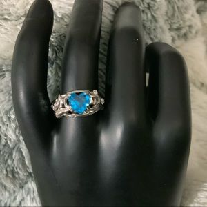 MOM BLUE SAPPHIRE HEART IN STERLING SILVER RING